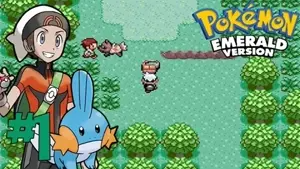 Pokemon Emerald Version Gameplay-Screenshot mit Pokemon, die eine Route verteidigen