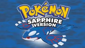 Pokemon Sapphire Version Gameplay-Screenshot mit Pokemon, die eine Route verteidigen